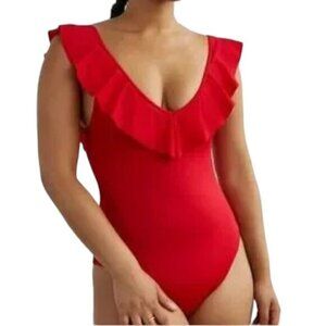 Wilfred Danette Summer Sleeveless Pull On Ruffles V-Neck Bodysuit Red 2XS NEW